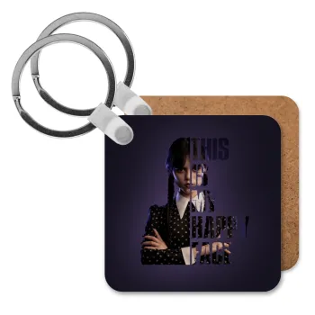 Wednesday, This is my happy face, Μπρελόκ Ξύλινο τετράγωνο MDF