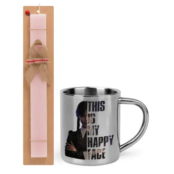 Wednesday, This is my happy face, Easter Set, metallic thermal cup (300ml) & aromatic flat Easter candle (30cm) (PINK)