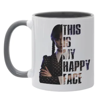 Wednesday, This is my happy face, Κούπα χρωματιστή γκρι, κεραμική, 330ml