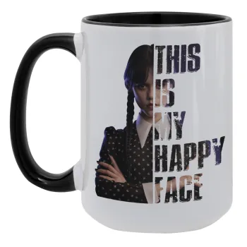 Wednesday, This is my happy face, Κούπα Mega 15oz, κεραμική Μαύρη, 450ml