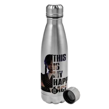 Wednesday, This is my happy face, Metallic water bottle, stainless steel, 750ml