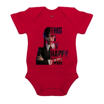 Wednesday, This is my happy face, Βρεφικό φορμάκι μωρού, ΚΟΚΚΙΝΟ, 100% Organic Cotton, κοντομάνικο