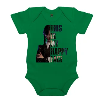 Wednesday, This is my happy face, Βρεφικό φορμάκι μωρού, ΠΡΑΣΙΝΟ, 100% Organic Cotton, κοντομάνικο