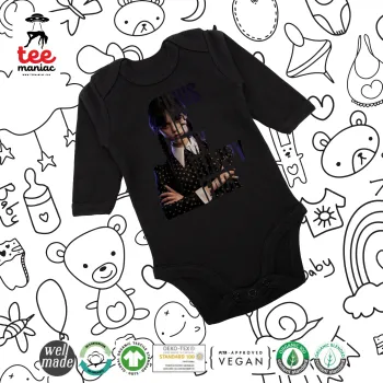 Wednesday, This is my happy face, Μακρυμάνικο βρεφικό φορμάκι, 0-18 μηνών, ΜΑΥΡΟ, 100% Organic Cotton