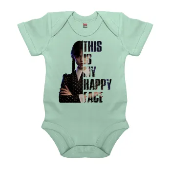 Wednesday, This is my happy face, Βρεφικό φορμάκι μωρού, 0-18 μηνών, mint (Μέντα), 100% Organic Cotton, κοντομάνικο