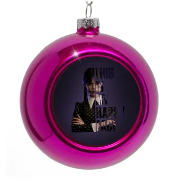 Wednesday, This is my happy face, Purple Christmas tree ornament bauble 8cm