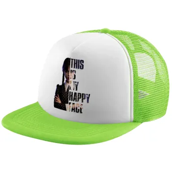 Wednesday, This is my happy face, Καπέλο παιδικό Soft Trucker με Δίχτυ ΠΡΑΣΙΝΟ/ΛΕΥΚΟ (POLYESTER, ΠΑΙΔΙΚΟ, ONE SIZE)