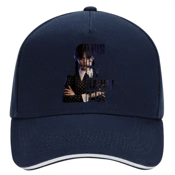 Wednesday, This is my happy face, DRILL Καπέλο Ενηλίκων Ultimate ΜΠΛΕ/ΛΕΥΚΟ, (100% ΒΑΜΒΑΚΕΡΟ, ΕΝΗΛΙΚΩΝ, UNISEX, ONE SIZE)