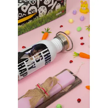 Wednesday, This is my happy face, Πασχαλινή Λαμπάδα με παγούρι μεταλλικό (620ml, stainless steel) & κερί αρωματικό πλακέ (30cm) (ΡΟΖ)