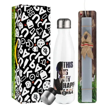 Wednesday, This is my happy face, Easter candle, metallic white thermos bottle (500ml) & aromatic flat candle (30cm) (GRAY)