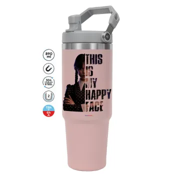Wednesday, This is my happy face, ΡΟΖ χρώματος Θερμός Ανοξείδωτο 890ml (30oz) με χερούλι