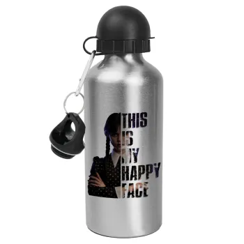 Wednesday, This is my happy face, Metallic water jug, Silver, aluminum 500ml
