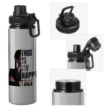 Wednesday, This is my happy face, Metallic water bottle with safety cap, 850ml aluminum