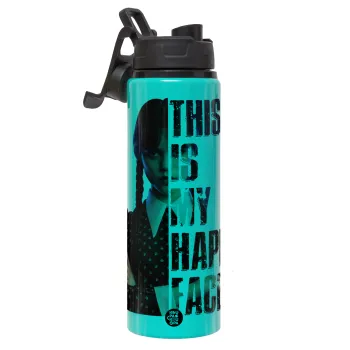 Wednesday, This is my happy face, Μεταλλικό παγούρι νερού με καπάκι ασφαλείας, αλουμινίου 850ml