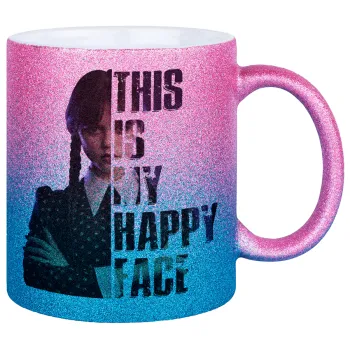 Wednesday, This is my happy face, Κούπα Χρυσή/Μπλε Glitter, κεραμική, 330ml
