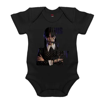 Wednesday, This is my happy face, Βρεφικό φορμάκι μωρού, 0-18 μηνών, ΜΑΥΡΟ, 100% Organic Cotton, κοντομάνικο