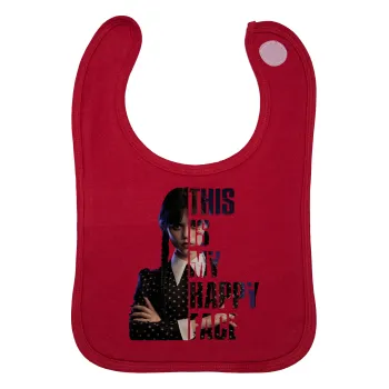 Wednesday, This is my happy face, Σαλιάρα με Σκρατς Κόκκινη 100% Organic Cotton (0-18 months)