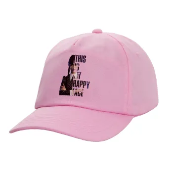 Wednesday, This is my happy face, Adult Baseball Cap, 100% Cotton, PINK (COTTON, ADULT, UNISEX, ONE SIZE)