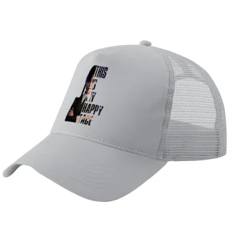 Wednesday, This is my happy face, Trucker Hat with Mesh, GREY, (COTTON, KIDS, UNISEX, ONE SIZE)