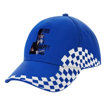 Wednesday, This is my happy face, Adult Ultimate BLUE RACING Cap, (100% COTTON DRILL, ADULT, UNISEX, ONE SIZE)