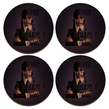 Wednesday, This is my happy face, ΣΕΤ x4 Σουβέρ ξύλινα στρογγυλά plywood (9cm)