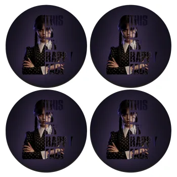 Wednesday, This is my happy face, SET of 4 round wooden coasters (9cm)