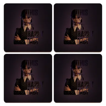 Wednesday, This is my happy face, ΣΕΤ x4 Σουβέρ ξύλινα τετράγωνα plywood (9cm)