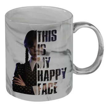Wednesday, This is my happy face, Mug ceramic marble style, 330ml