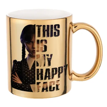 Wednesday, This is my happy face, Κούπα κεραμική, χρυσή καθρέπτης, 330ml