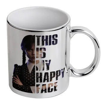 Wednesday, This is my happy face, Mug ceramic, silver mirror, 330ml