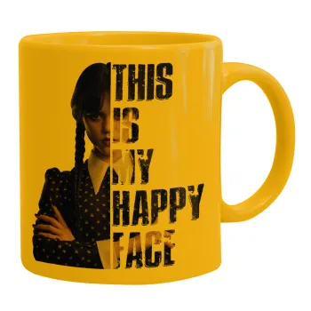 Wednesday, This is my happy face, Ceramic coffee mug yellow, 330ml