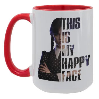 Wednesday, This is my happy face, Κούπα Mega 15oz, κεραμική Κόκκινη, 450ml
