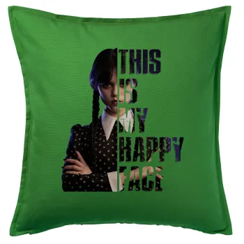 Wednesday, This is my happy face, Sofa cushion Green 50x50cm includes filling