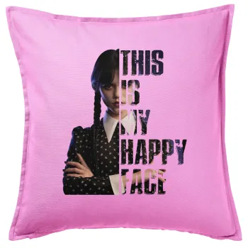 Wednesday, This is my happy face, Sofa cushion Pink 50x50cm includes filling