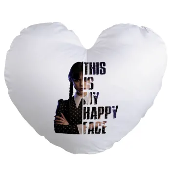 Wednesday, This is my happy face, Μαξιλάρι καναπέ καρδιά 40x40cm περιέχεται το  γέμισμα