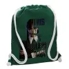 Τσάντα πλάτης πουγκί GYMBAG BOTTLE GREEN, με τσέπη (40x48cm) & χονδρά λευκά κορδόνια