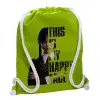 Τσάντα πλάτης πουγκί GYMBAG LIME GREEN, με τσέπη (40x48cm) & χονδρά κορδόνια