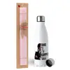 Easter Set, metallic stainless steel water bottle (750ml) & scented flat Easter candle (30cm) (PINK)