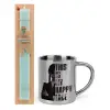 Easter Set, metallic thermal cup (300ml) & aromatic flat Easter candle (30cm) (TURQUOISE)