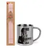Easter Set, metallic thermal cup (300ml) & aromatic flat Easter candle (30cm) (PINK)