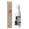 Easter Set, metallic stainless thermos bottle (500ml) & scented flat Easter candle (30cm) (GRAY)