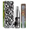 Easter Set, metallic stainless thermos flask (500ml) & scented flat Easter candle (30cm) (GRAY)