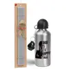 Easter Set, metallic silver aluminum water bottle (500ml) & aromatic flat Easter candle (30cm) (GRAY)