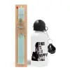 Easter Set, metallic aluminum water bottle (500ml) & scented flat candle (30cm) (TURQUOISE)