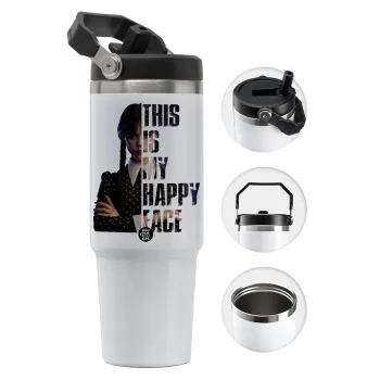 Wednesday, This is my happy face, 30oz stainless Steel Tumbler with Handle