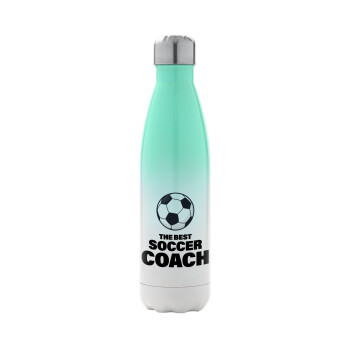 The best soccer Coach, Μεταλλικό παγούρι θερμός Πράσινο/Λευκό (Stainless steel), διπλού τοιχώματος, 500ml