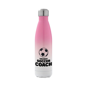 The best soccer Coach, Μεταλλικό παγούρι θερμός Ροζ/Λευκό (Stainless steel), διπλού τοιχώματος, 500ml