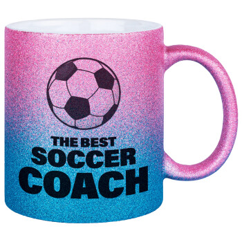 The best soccer Coach, Κούπα Χρυσή/Μπλε Glitter, κεραμική, 330ml