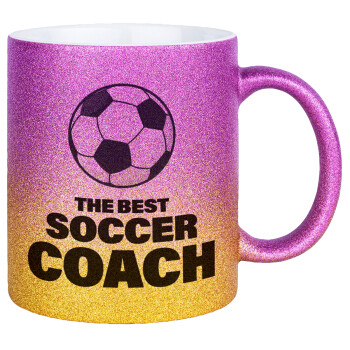 The best soccer Coach, Κούπα Χρυσή/Ροζ Glitter, κεραμική, 330ml