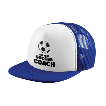 The best soccer Coach, Καπέλο Ενηλίκων Soft Trucker με Δίχτυ Blue/White (POLYESTER, ΕΝΗΛΙΚΩΝ, UNISEX, ONE SIZE)